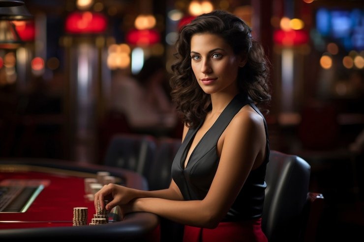 Meja Caribbean Stud Poker langsung dengan dealer profesional di mantap 555